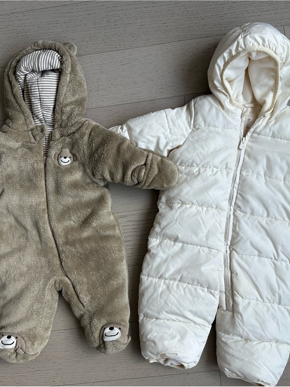 Little Wonders Striped Taupe & Cream Plush-Lined Baby One-Piece + snow piece